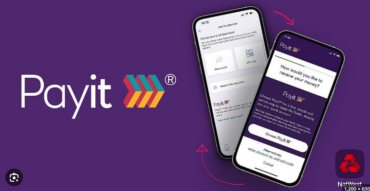 Purple banner with the Payit logo and two tilted smartphones displaying the Payit app screens for paying/receiving money; NetWest logo in the corner.