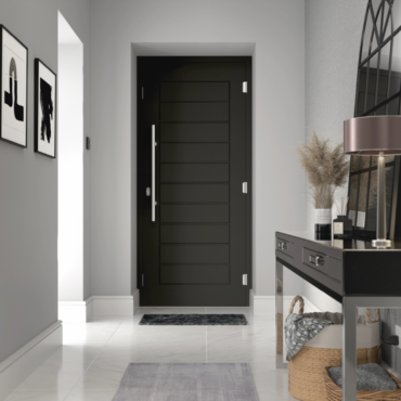 A sleek black Solidor Palermo composite door delivering modern luxury and minimalist design.